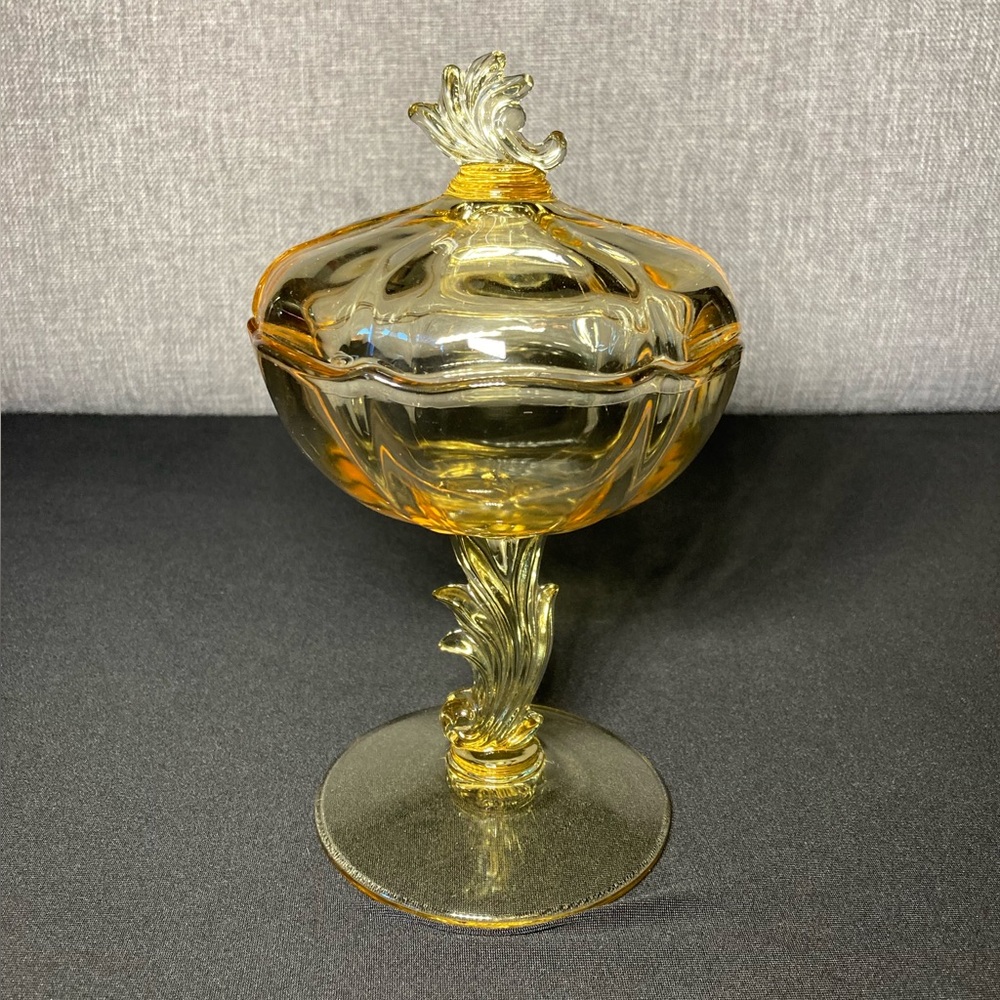 Fostoria  Baroque Topaz Footed Preserve & Lid Baroque Shape